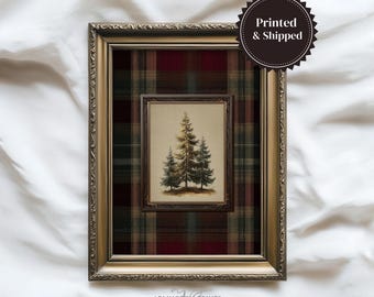 Rustic Plaid Pine Print, Classic Christmas Wall Art, Vintage Holiday Decor Poster, Cozy Winter Artwork, PRINTED AND SHIPPED T147