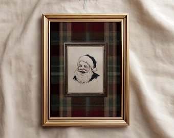 Retro Plaid Santa Print, Rustic Christmas Wall Art, Holiday Plaid Decor, Cozy Vintage Xmas Decor, Digital Download T149