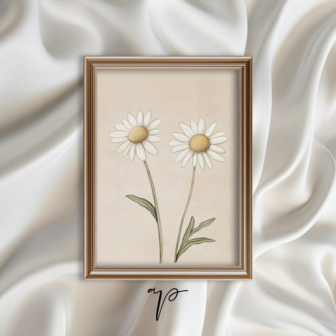 Neutral Daisy Art Print, Antique Nursery Wall Art, Boho Flowers Nursery ...