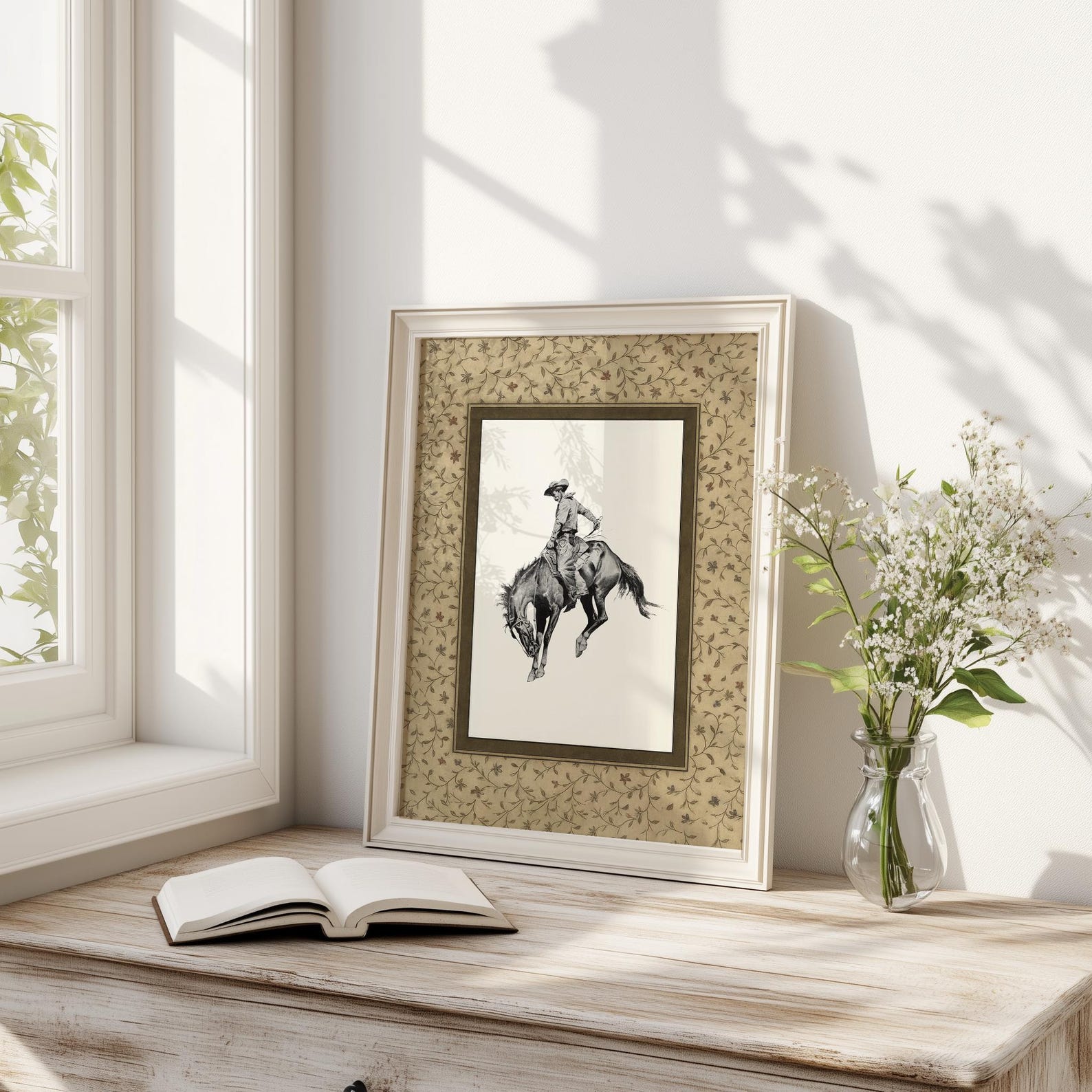 Cowboy Art Print, Bucking Bronco Western Wall Art, Rustic Farmhouse ...