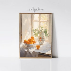 Bowl of Oranges Print, Country Kitchen Summer Wall Art, Printable Still Life Vintage Oil Painting, Digital Download