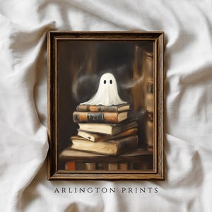 Geist auf Bücher Kunstdruck, Gruselige Bibliothek Wandkunst, Herbst Wohnkultur Vintage Halloween Dekor, Spuk Buch Liebhaber Geschenk 11-19