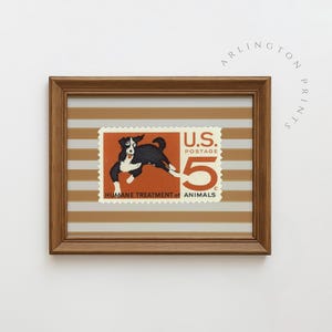 Retro Hund Briefmarke Poster, Tierliebe Wanddeko, Art Illustration, Tierliebe Wanddeko, artgerechte Haltung, artgerechte Haltung #6005