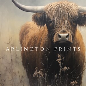 Vintage Highland Cow Print, Dark Aesthetic Art