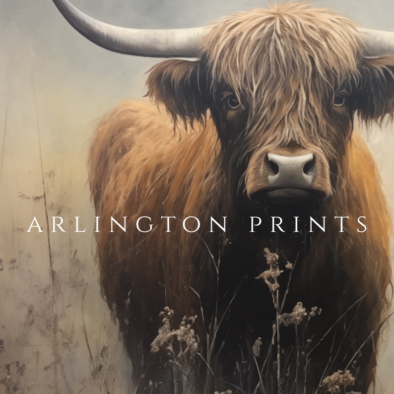 Vintage Highland Cow Print, Dark Aesthetic Art