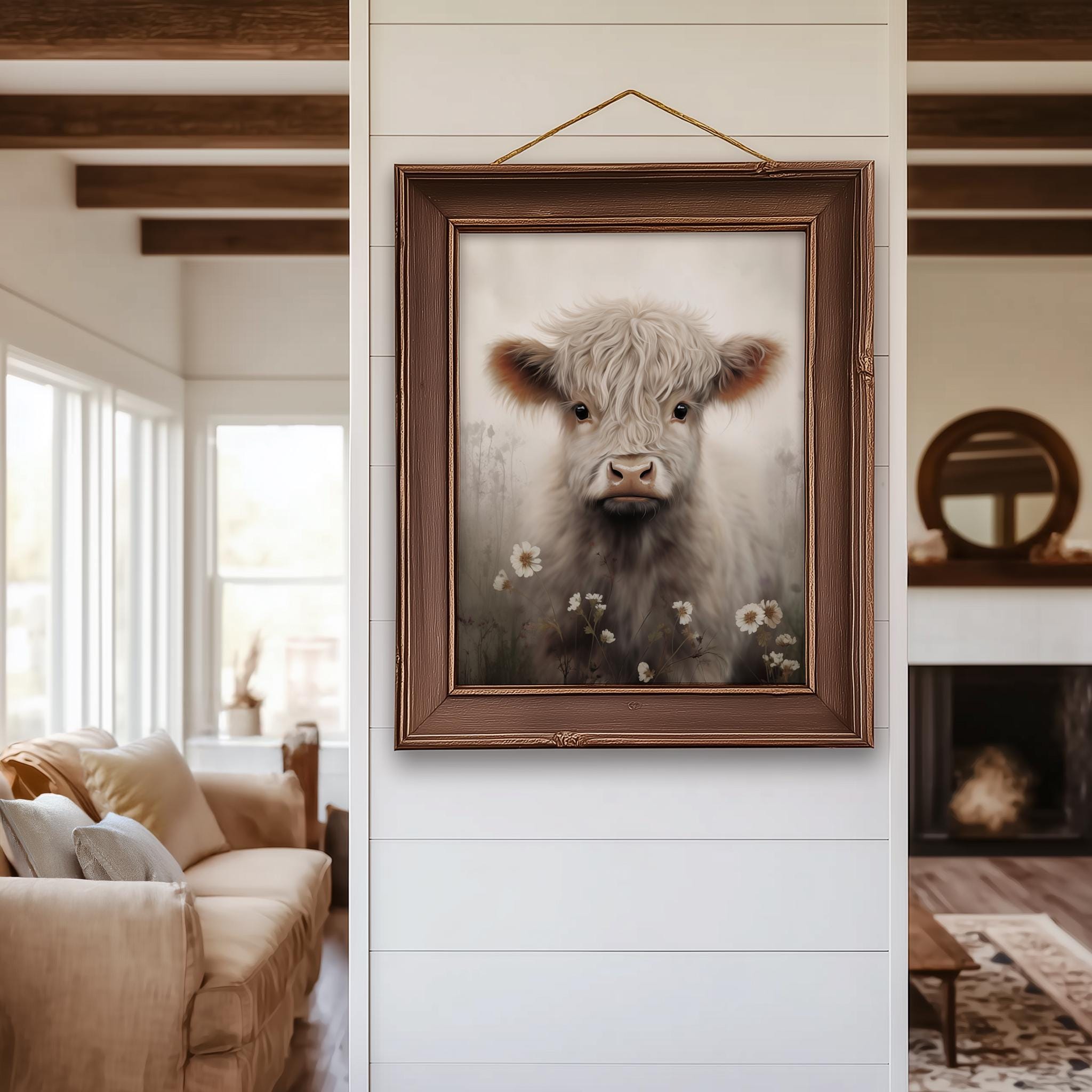 Stampa su tela raffigurante una mucca delle Highlands: arte moderna per la cameretta dei bambini in stile fattoria - Italia