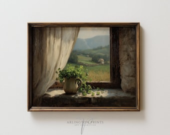 Vintage Irish Clover Printable Wall Art, St Patricks Day Cottage Landscape Print Download 6-491