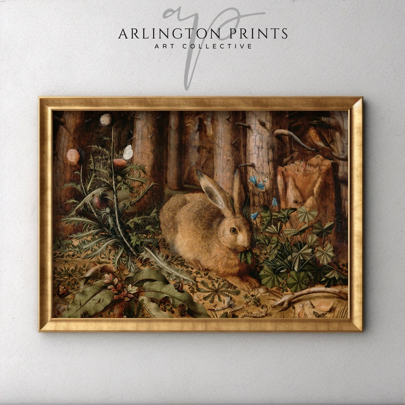 Antique Easter Art, Brown Rabbit, 1500s Oil Painting, Rustic Art