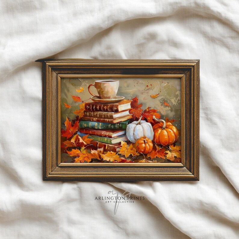 Moody Fall Bookish Wall Art Printable, Vintage Stacked Books Autumn Art ...