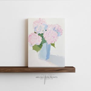 Pink Hydrangea in Blue Vase Floral Painting, Printable Pastel Bouquet Wall Art, Trendy Girly Grandmillennia, Vintage Flowers Portrait S20