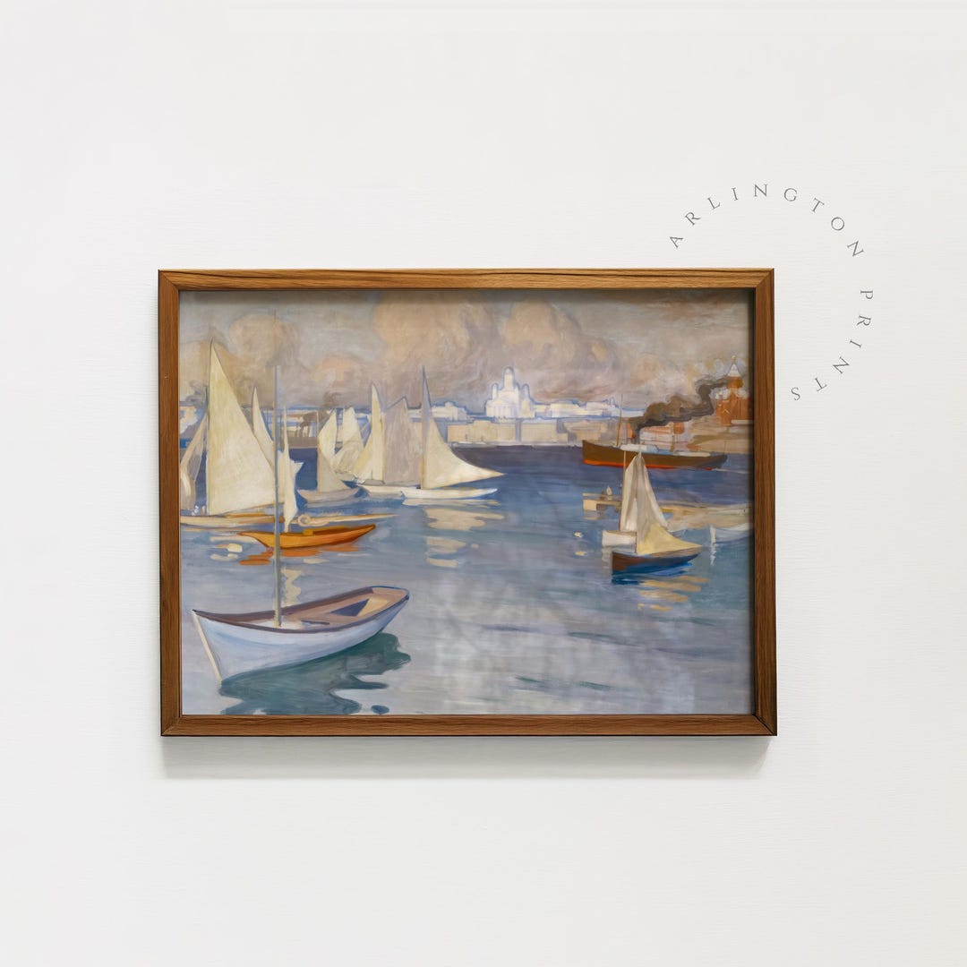 Vintage Nautical Wall Art Printable, Coastal Sailboats Painting ...
