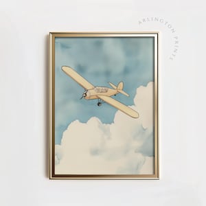 impression d&#39;art avion vintage, art mural de voyage à imprimer, décoration de chambre d&#39;enfant de voyage, art de chambre de garçons, impression biplan | TC66