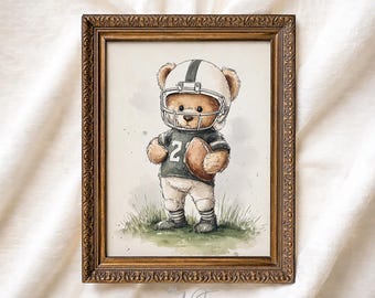 Orsetto di peluche da football, stampabile, decorazione per cameretta dei bambini, decorazione sportiva (download digitale) 68129