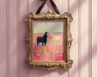 Soft Pink Horses Art Print: Chic Western Room Decor (Digital Download)