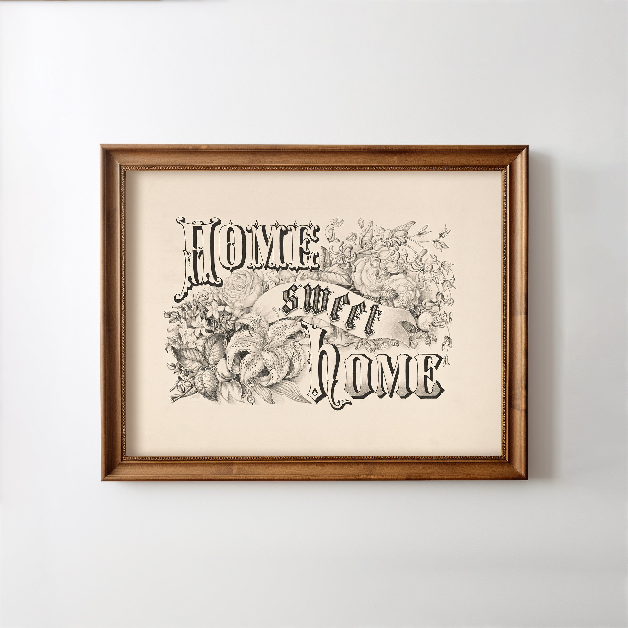 Housse D'oreiller Vintage 'Home Sweet Home' – Broderie Fait Main Sur Lin, Fleurie, 18x18