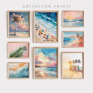 Juego de 8 impresiones de galería de playa colorida / Póster de arte de surf de verano y fotografía del océano / Impresión de olas abstractas costeras / Arte de pared imprimible