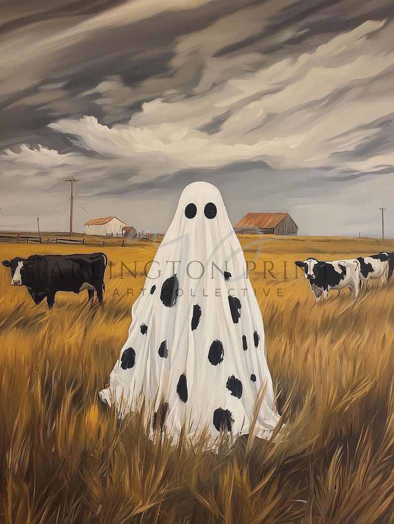 Cute Cow Ghost Printable Halloween Art, Funny Farm Ghost, Vintage ...