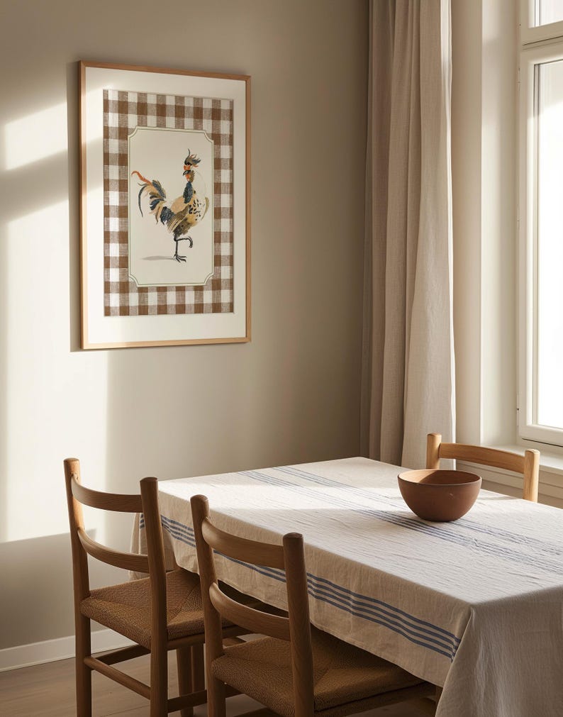 Vintage Chicken Kitchen Art, PRINTABLE Gingham Farmhouse Kitchen Decor ...