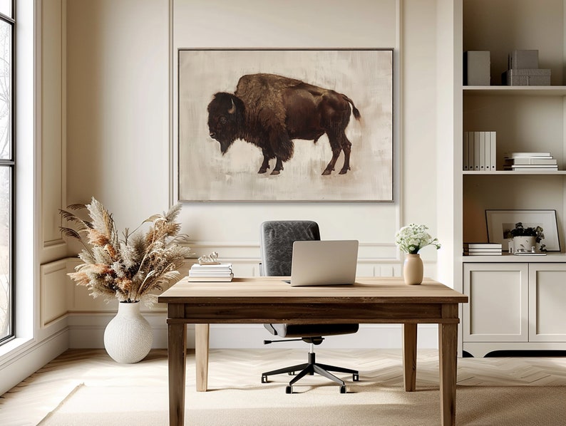 Buffalo Wall Art | Printable Vintage Bison Oil Painting | American Bison Print