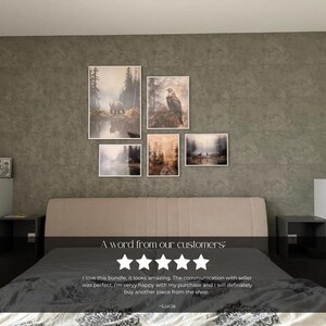 Vintage Woodland Gallery muurafdruk SET van 6. Rustieke landelijke muurkunst, humeurig bos muurafdrukken, wildlife prints bundel, digitale download afbeelding 3