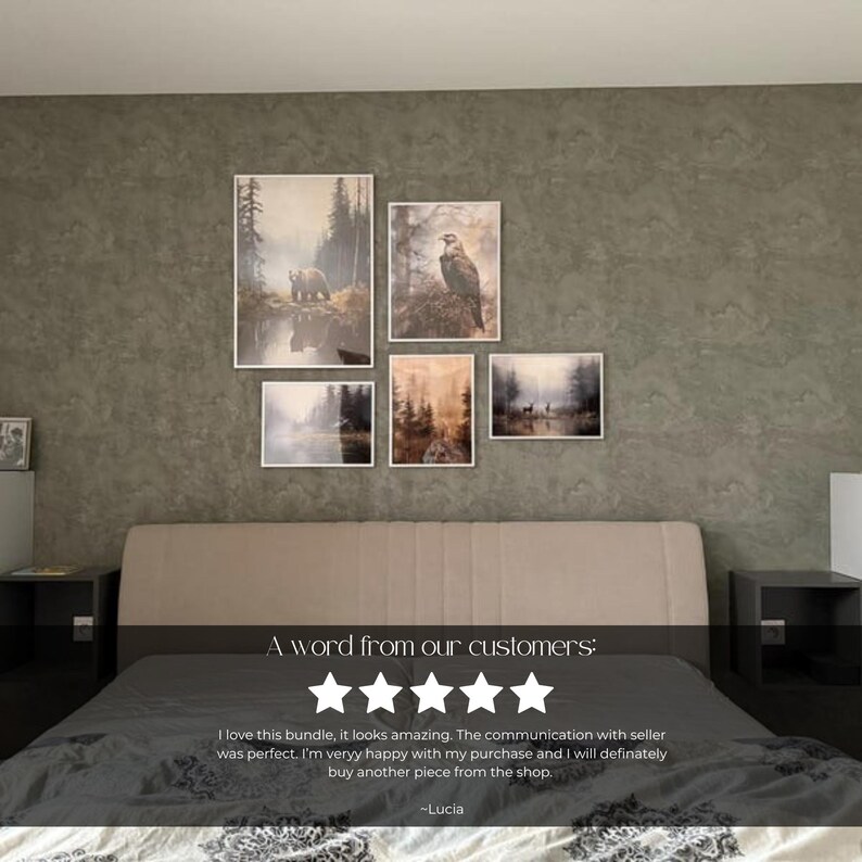 Vintage Woodland Gallery muurafdruk SET van 6. Rustieke landelijke muurkunst, humeurig bos muurafdrukken, wildlife prints bundel, digitale download afbeelding 3