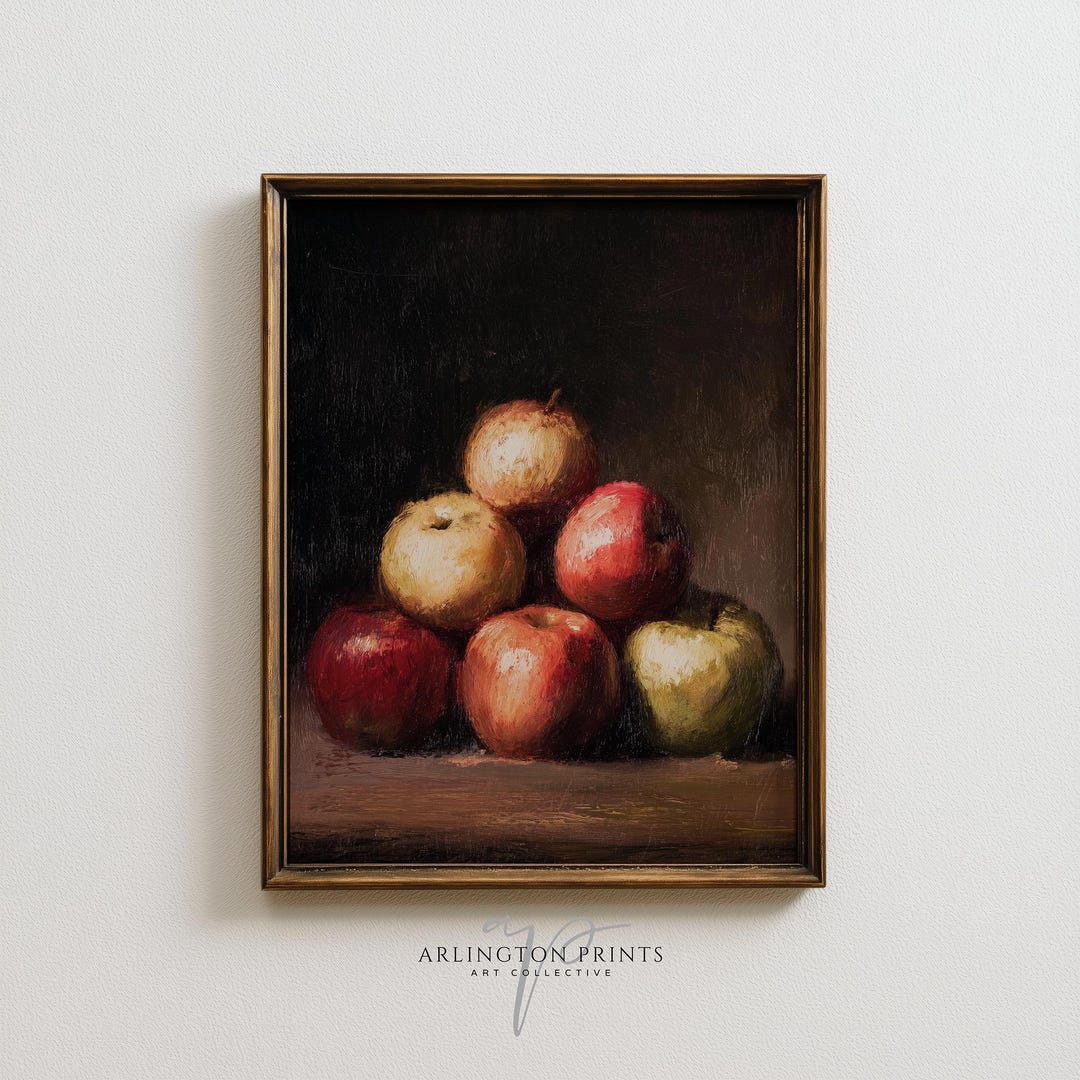 Vintage Apple Still Life Printable Wall Art, Rustic Fruit Painting ...