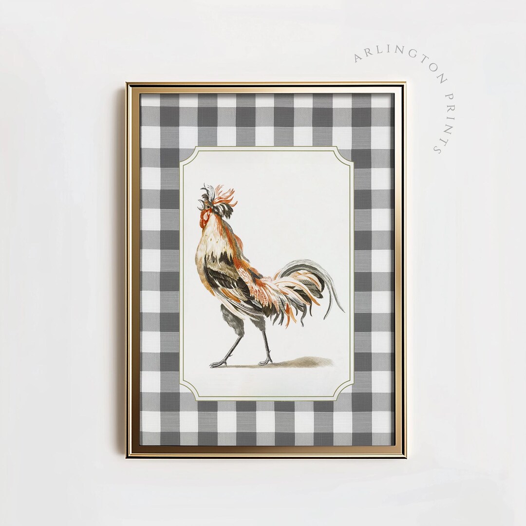 Vintage Chicken Kitchen Art, PRINTABLE Gingham Farmhouse Kitchen Decor ...