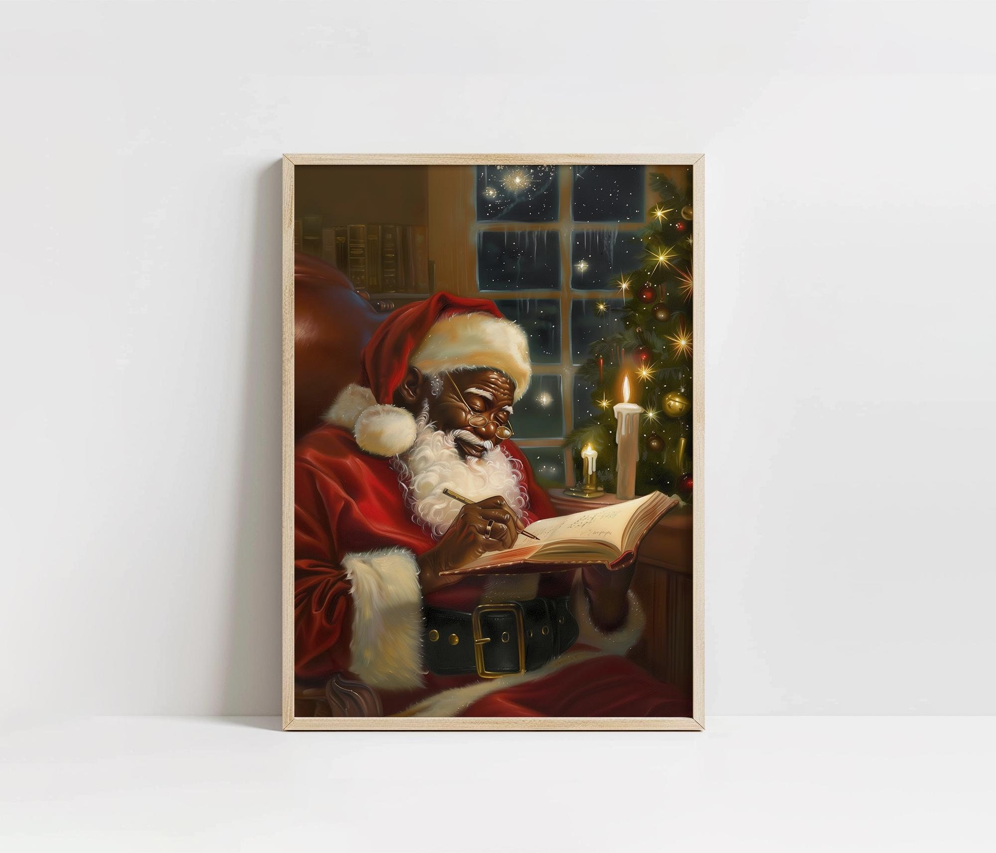 Set 2 Ornamenti Di Babbo Natale Afroamericano Con Albero – Resina 10,2 Cm, Decorazioni Natalizie