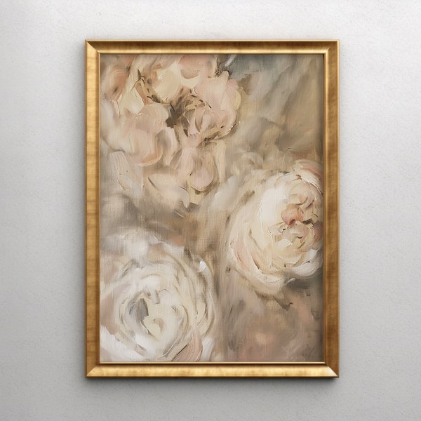 Abstract Flower Art, Wild Roses, Instant Download, Rustic Home Decor, French Country Art Print, Flowers, Muted Painting Print, Wall Art