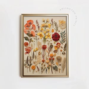 Pressed Flowers Art, Botanical Illustration, Boho Art, Flower Home Decor, Kitchen Witch, Fall Colors, Digital Download