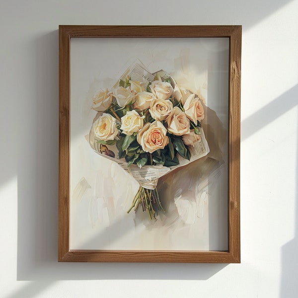 Vintage Floral Art, Roses Painting, Vintage Printable, Wedding, Oil Painting, Spring Home Decor, Shabby Chic Art Print, Instant Download