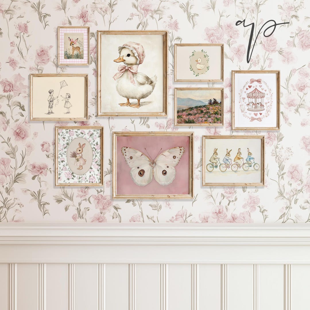 Blush Pink Nursery Gallery Wall Set, Vintage Girls Room Decor, Floral ...