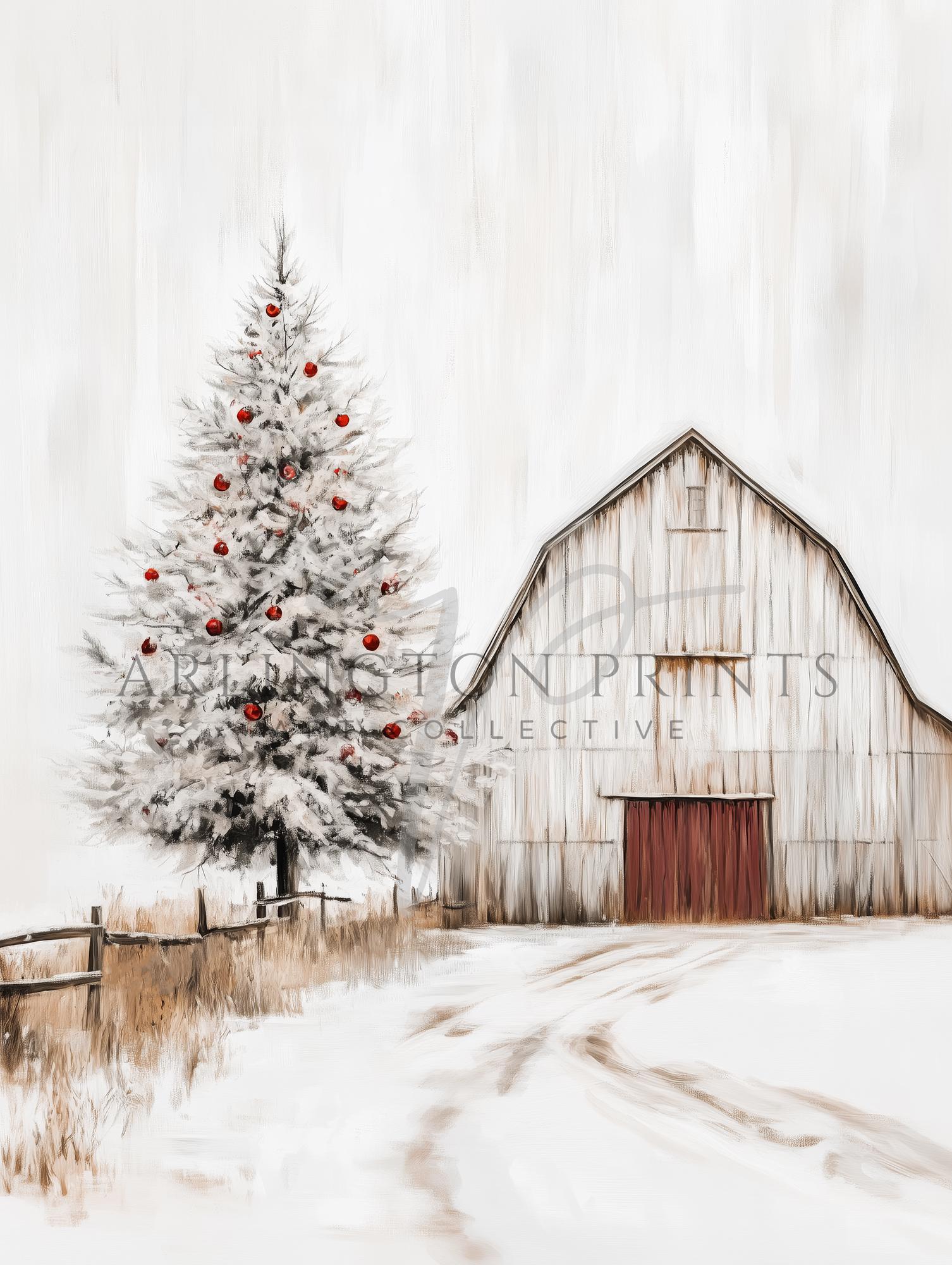 Rustic White Christmas Barn Painting, PRINTABLE Winter Wall Art ...