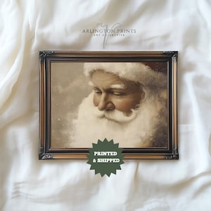 Classic Santa Clause Painting, Vintage Christmas Wall Art, PRINTED AND SHIPPED, Holiday Poster, Neutral Santa Print, Beige Winter Decor | W9