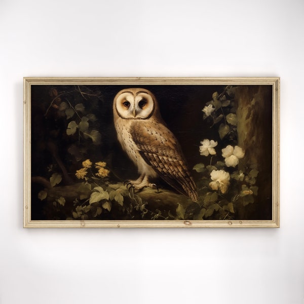 Moody Owl Frame TV Art, Dark Art Digital Download, Moody Rustic Bird Art, Vintage Animal Wall Art, Frame TV Picture, Vintage Animal Wall Art