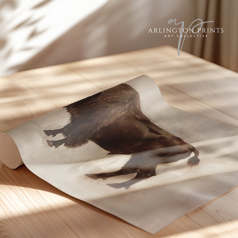 Printable artwork of a bison painted in earthy tones on a cream-toned canvas texture. Great for Western homes, farmhouse decor, or wildlife-themed spaces.