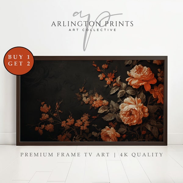 Samsung Frame TV Art Botanical, Spring Dark Botanical Digital Download, Beautiful Roses Painting, 3d art, Dark Academia