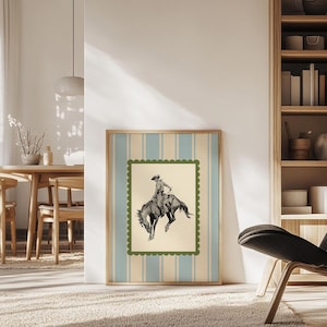 Arte de cowboy ocidental para imprimir, decoração de rodeio vintage, arte de parede rústica de fazenda, esboço de cowboy em estilo retrô para baixar | A04