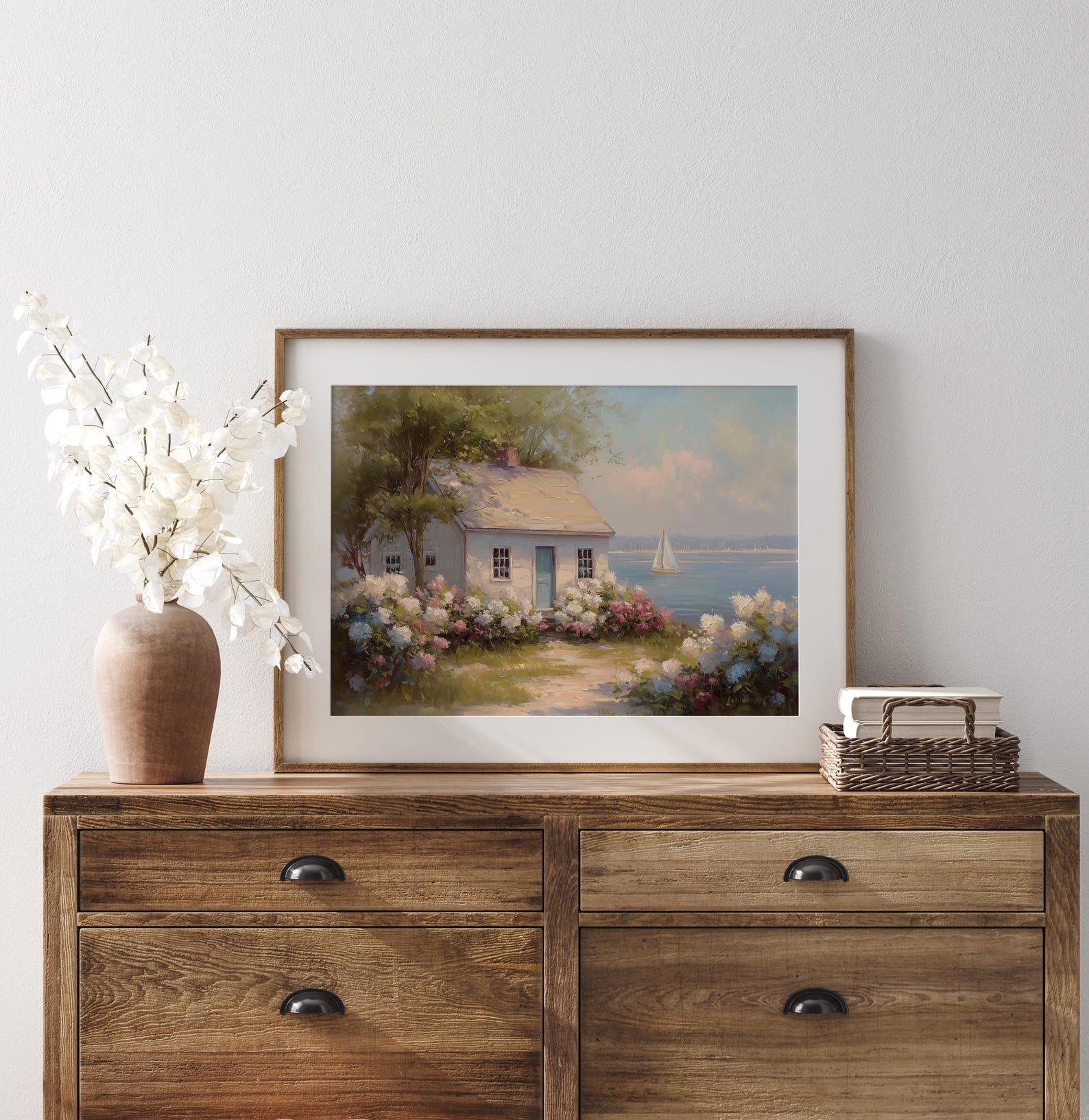 Coastal Cottage Wall Art UNFRAMED, Beach House Landscape Print, Soft ...