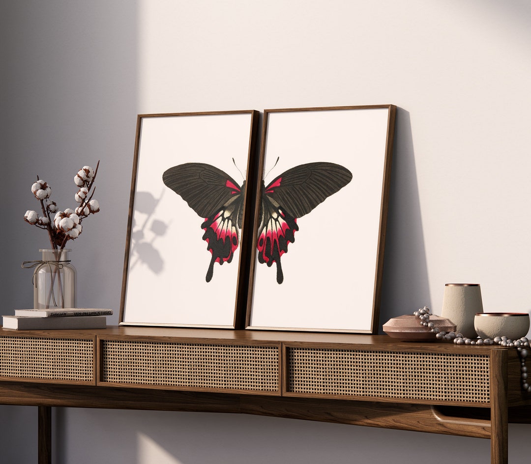Vintage Butterfly Wall Art Set of 2, Elegant Bedroom Decor, Boho Wall ...