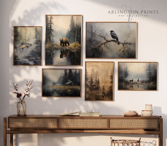 Vintage Woodland Gallery Wall Print SET of 6. Rustic Country Wall Art, Moody Forest Wall Prints, Wildlife Prints Bundle, Digital Download
