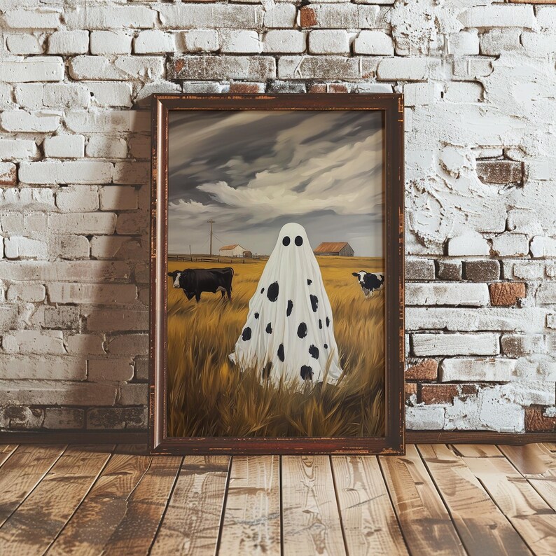 Cute Cow Ghost Printable Halloween Art, Funny Farm Ghost, Vintage ...