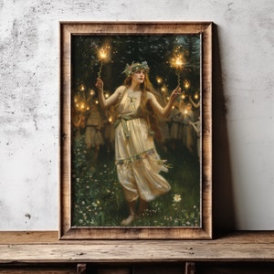 Vintage Witchy Art, Fantasy Wall Art, Wiccan Poster, Oil Painting, Digital Art, Instant Download, Waterhouse, Pagan, Spring Decor, Beltane, Boho Art, Bomehian Art Print, Spring Home Decor, Nature Witch, Arlington Prints, Ritual, Gardencore, Cottage