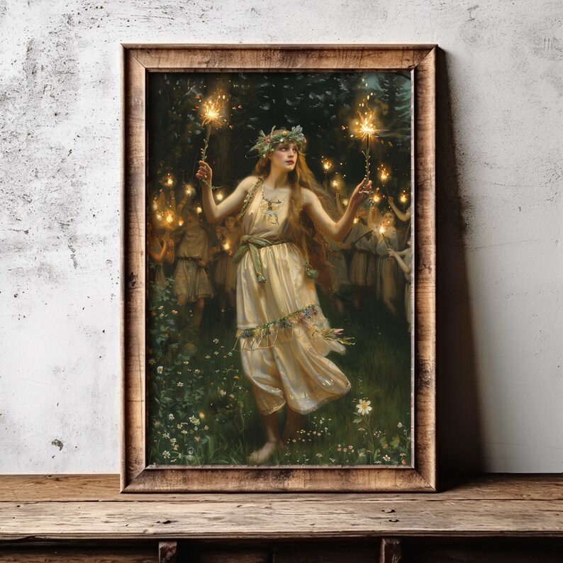 Vintage Witchy Art, Fantasy Wall Art, Wiccan Poster, Oil Painting, Digital Art, Instant Download, Waterhouse, Pagan, Spring Decor, Beltane, Boho Art, Bomehian Art Print, Spring Home Decor, Nature Witch, Arlington Prints, Ritual, Gardencore, Cottage