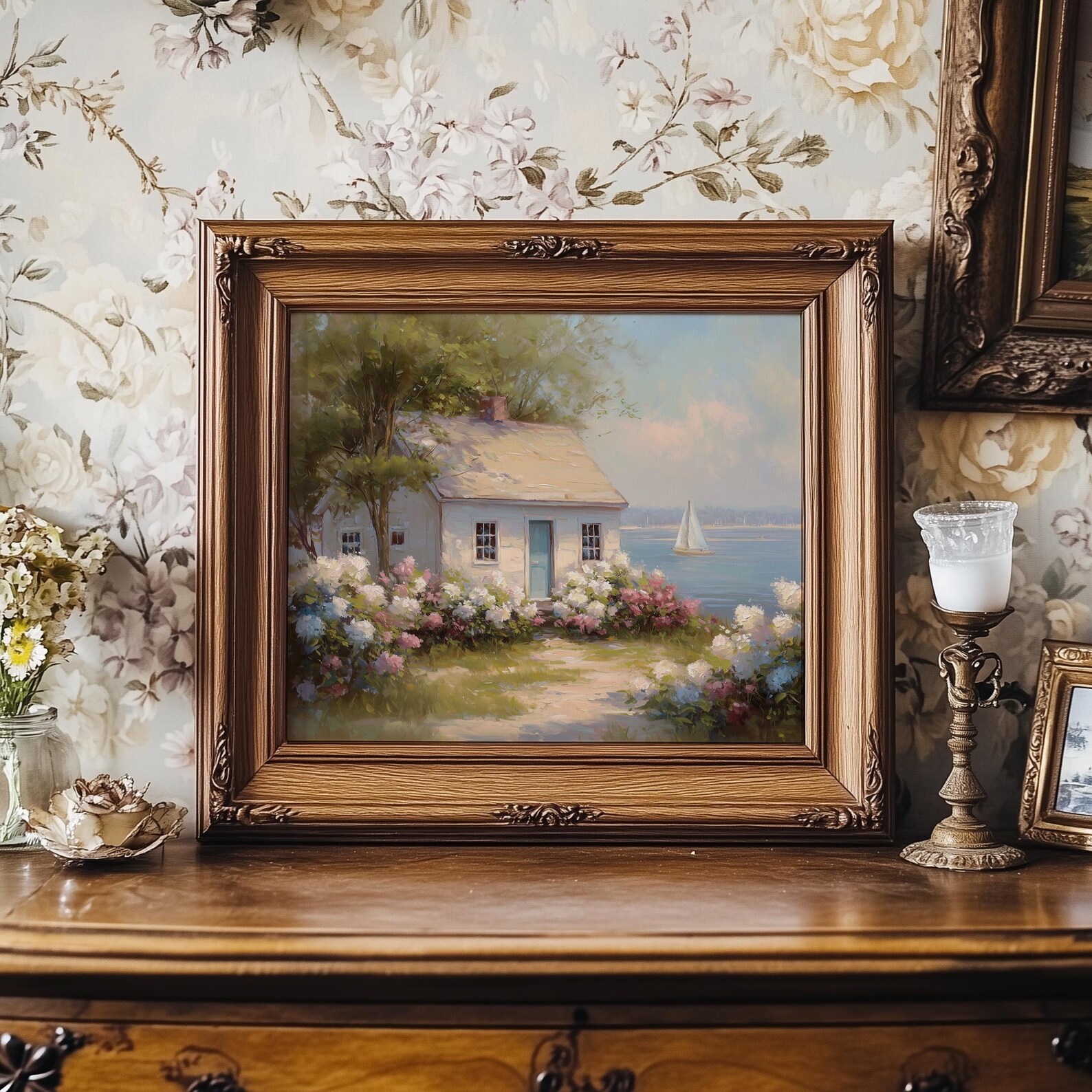 Coastal Cottage Wall Art UNFRAMED, Beach House Landscape Print, Soft ...