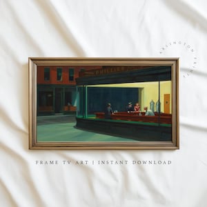 Frame TV Art | Vintage Edward Hopper Painting | Night Art | Modern American Realism Painting  | Nighthawks TV Screensaver TV05