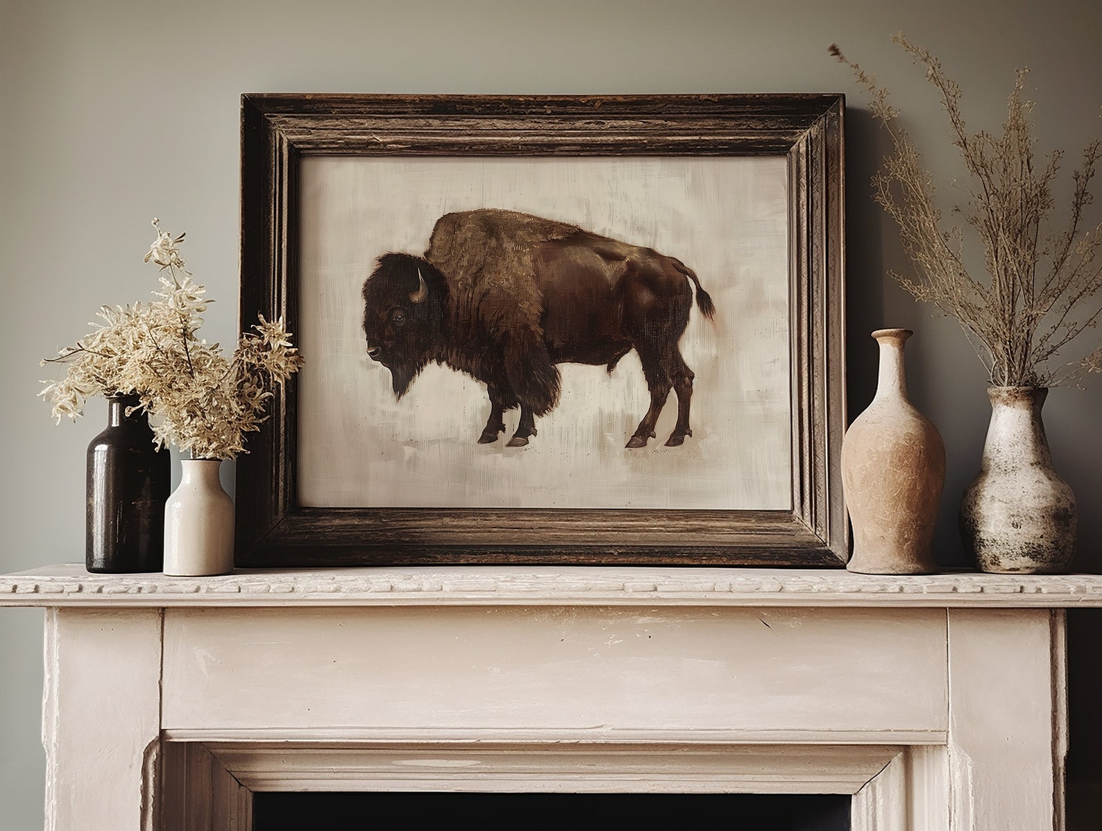Yellowstone Buffalo Wall Art | Printable Vintage Bison Oil Painting ...
