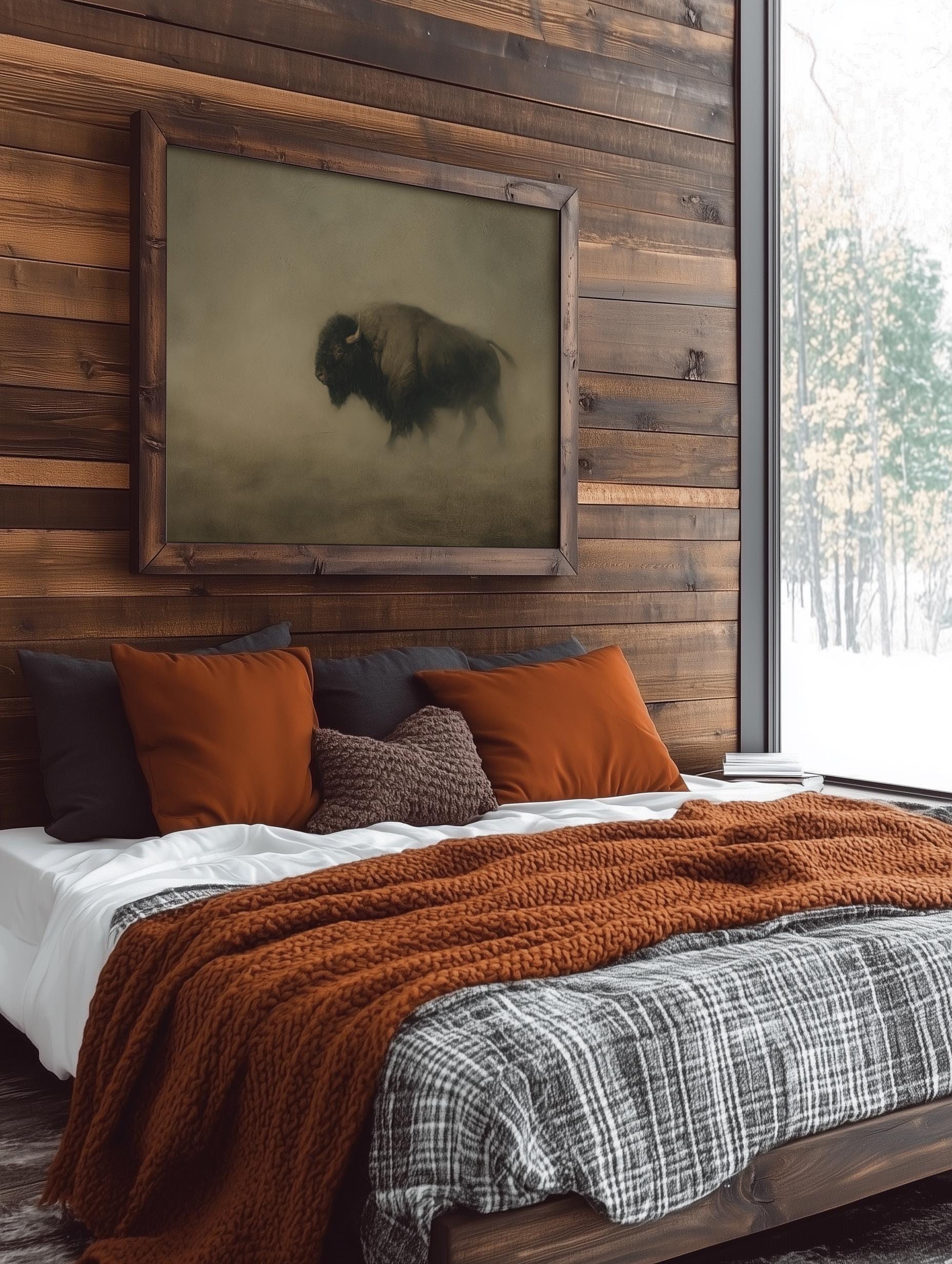Rustic Buffalo Wall Art, PRINTABLE Vintage Bison Oil Painting, American ...