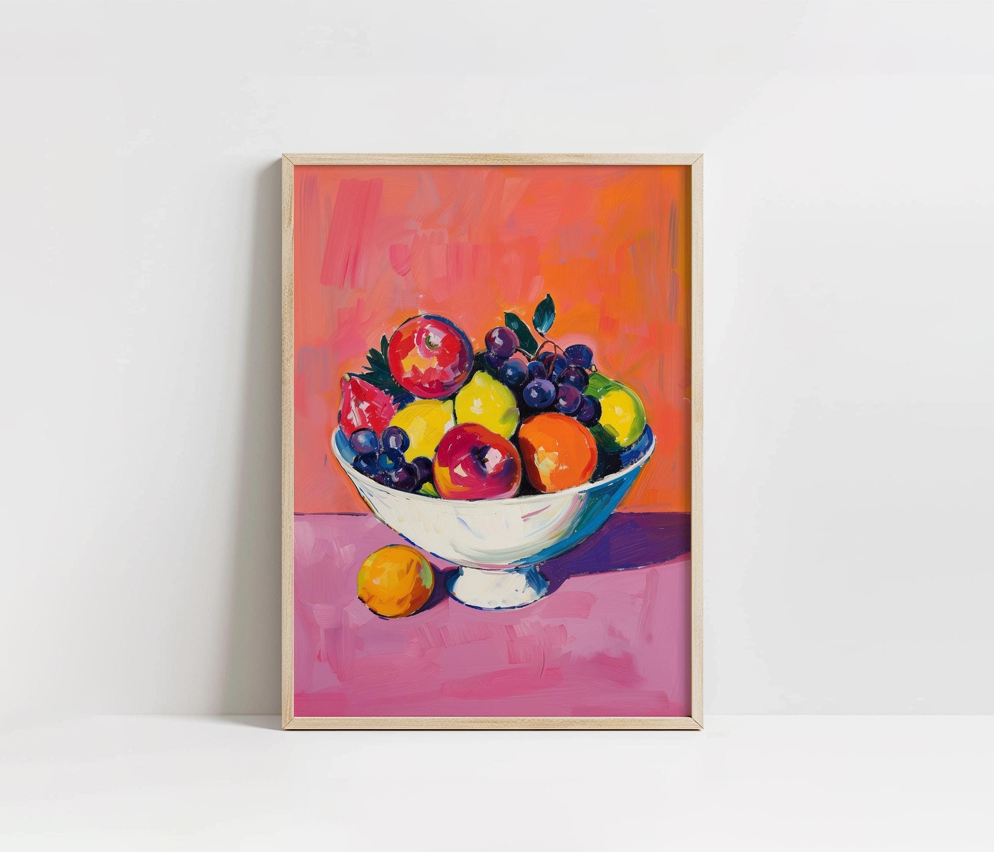 Colorful Bowl of Fruit Wall Art, Abstract Fruit Bowl Still Life