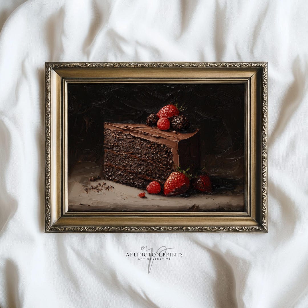 Chocolate Cake Printable Kitchen Wall Art Vintage Dessert Painting ...